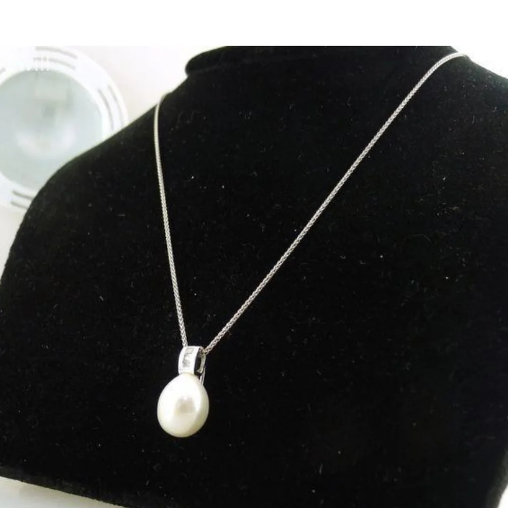 14k Solid White Gold Necklace With 14k Gold Pendant & 9mm Genuine Pearl Quartz - Picture 2 of 13